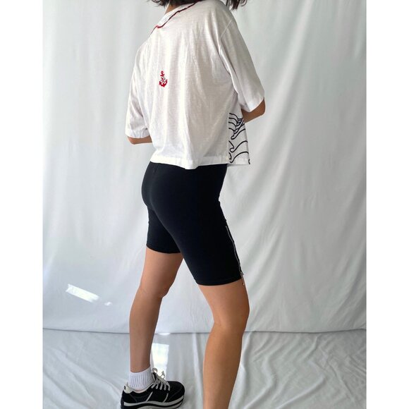 90s vintage novelty nautical sailing sequins cropped cotton tee shirt crop top - Picture 6 of 9